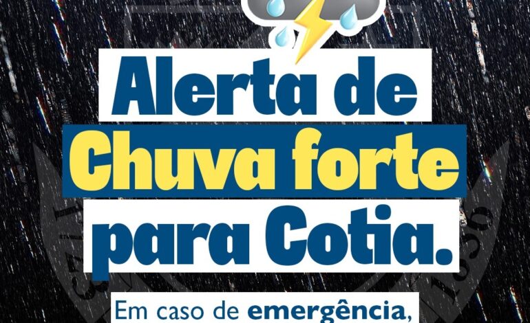 Até domingo, 2/02, Cotia e região estão sob alerta para fortes chuvas