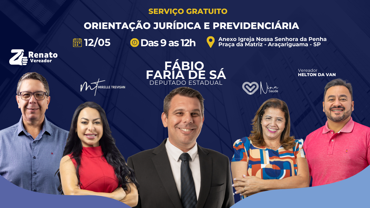 SERVIÇO GRATUITO DE ORIENTAÇÃO JURÍDICA E PREVIDENCIÁRIA SERÁ REALIZADO NESTA SEGUNDA (12/05) EM ARAÇARIGUAMA