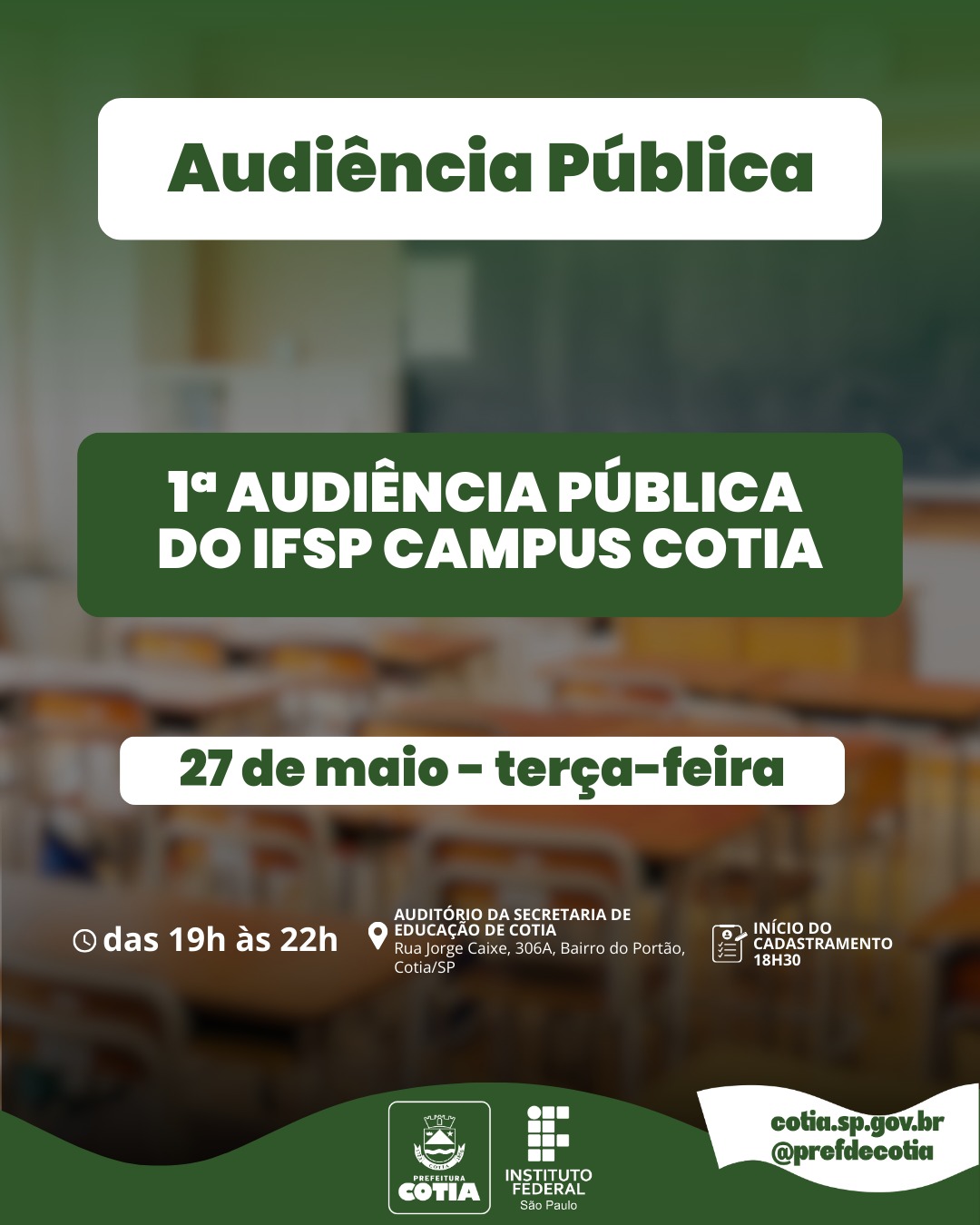 Dia 27/05 tem audiência pública do Instituto Federal de Cotia