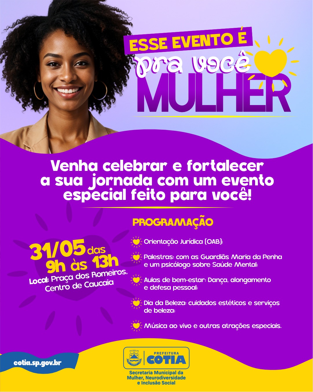 Caucaia do Alto receberá o evento ‘Pra você, Mulher’ com diversas atividades gratuitas