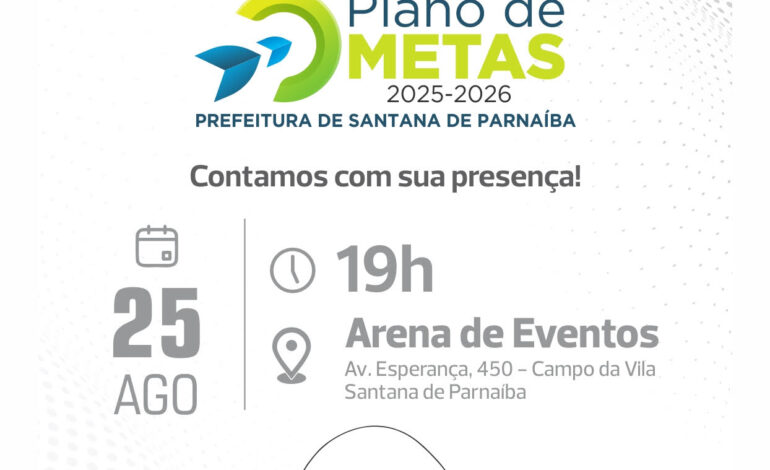 Prefeitura de Santana de Parnaíba lança Plano de Metas na segunda-feira (25/8)