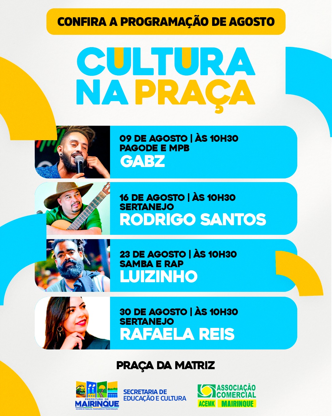 Cultura na Praça movimenta Mairinque com atrações musicais gratuitas