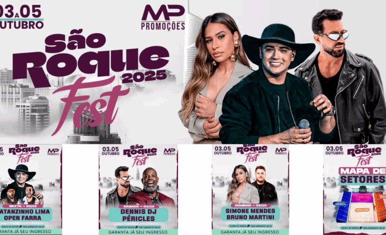 São Roque Fest 2025 promete agitar a região com shows de Natanzinho Lima, DJ Dennis, Péricles e Simone Mendes