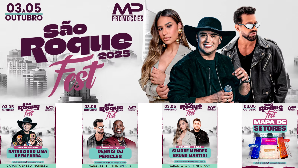 São Roque Fest 2025 promete agitar a região com shows de Natanzinho Lima, DJ Dennis, Péricles e Simone Mendes