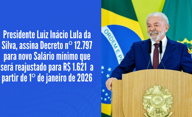 Salário mínimo será reajustado para R$ 1.621 a partir de janeiro de 2026