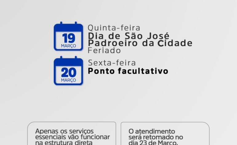 Prefeitura de Mairinque informa feriado municipal em 19 de março e ponto facultativo no dia 20