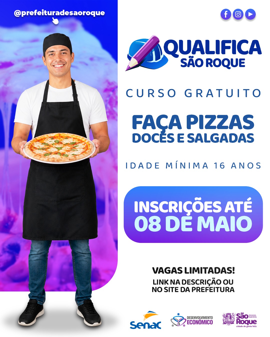 Curso “Faça pizzas doces e salgadas” abre inscrições pelo qualifica são roque