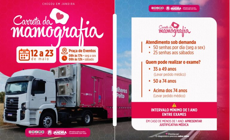 Carreta da Mamografia chega em Jandira com exames gratuitos para a população