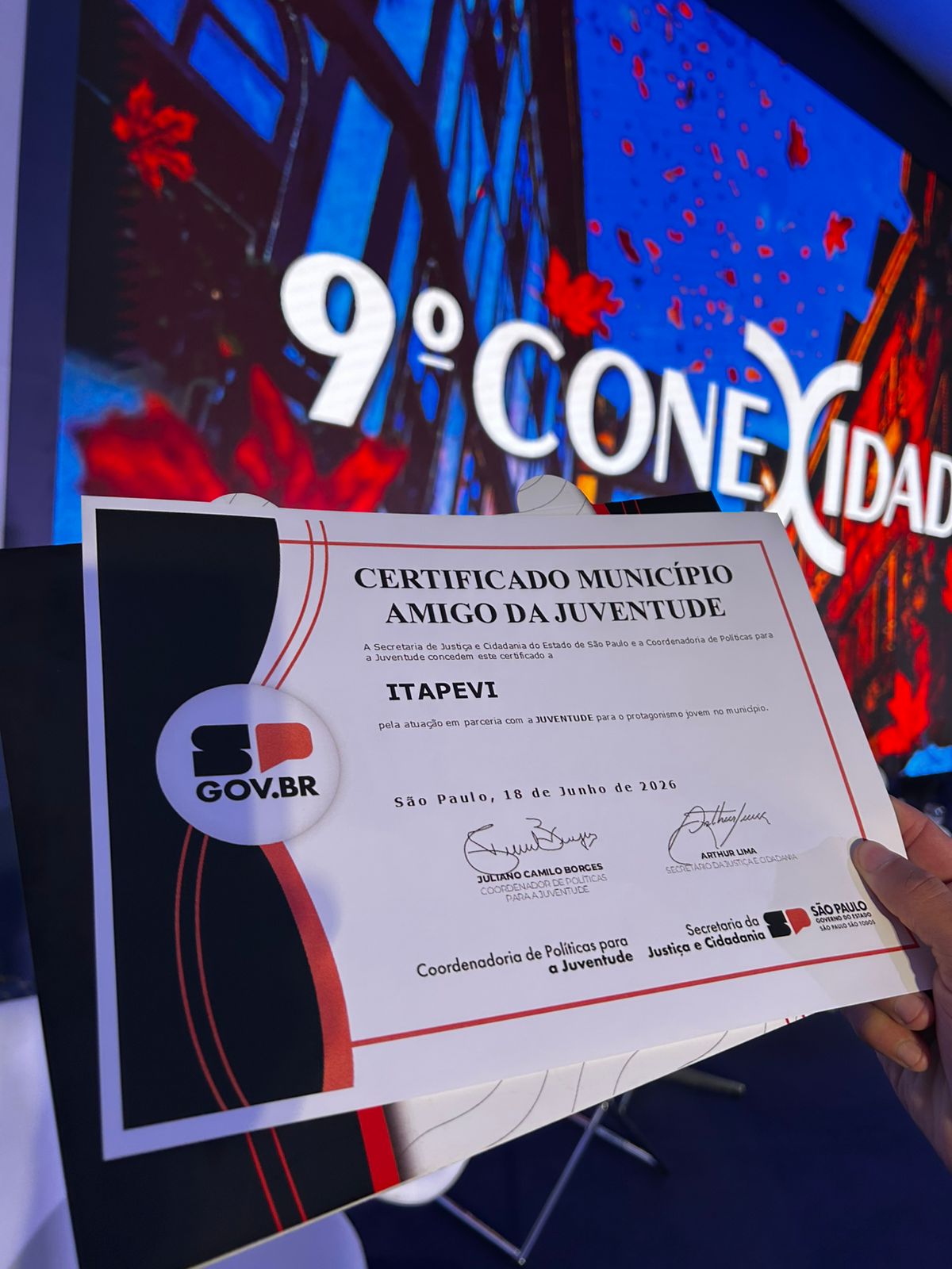 Itapevi recebe pelo 4º ano consecutivo o Certificado Município Amigo da Juventude, do Governo do Estado