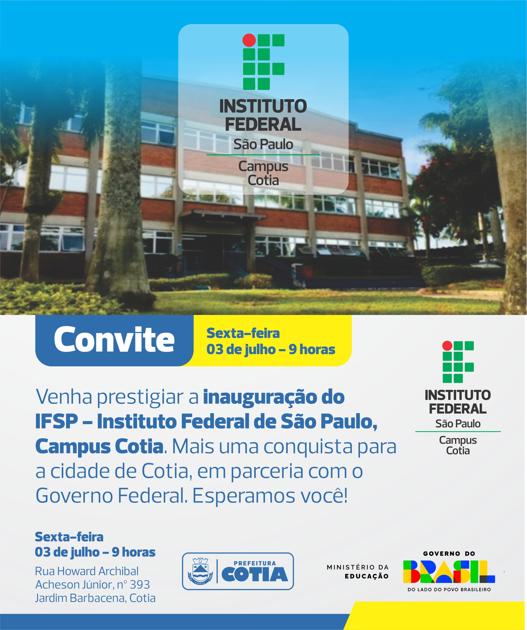 Campus Cotia do Instituto Federal será inaugurado nesta sexta-feira (3)