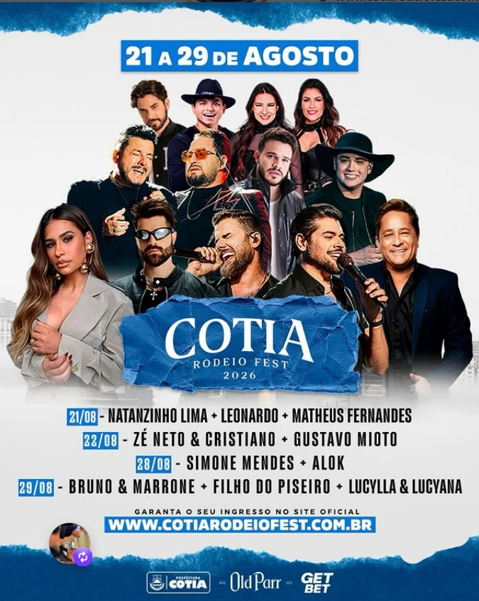Cotia Rodeio Fest 2026 reúne grandes nomes da música em quatro dias de shows