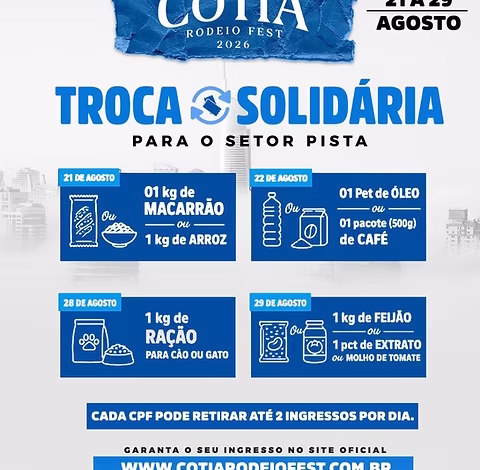 Cotianos podem trocar alimentos por ingresso do rodeio e ajudar Fundo Social