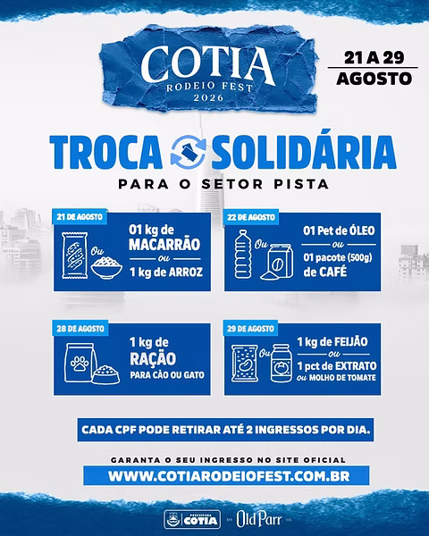 Cotianos podem trocar alimentos por ingresso do rodeio e ajudar Fundo Social