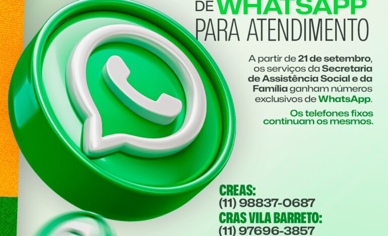 Prefeitura de Mairinque divulga novos números de WhatsApp para atendimento da Assistência Social