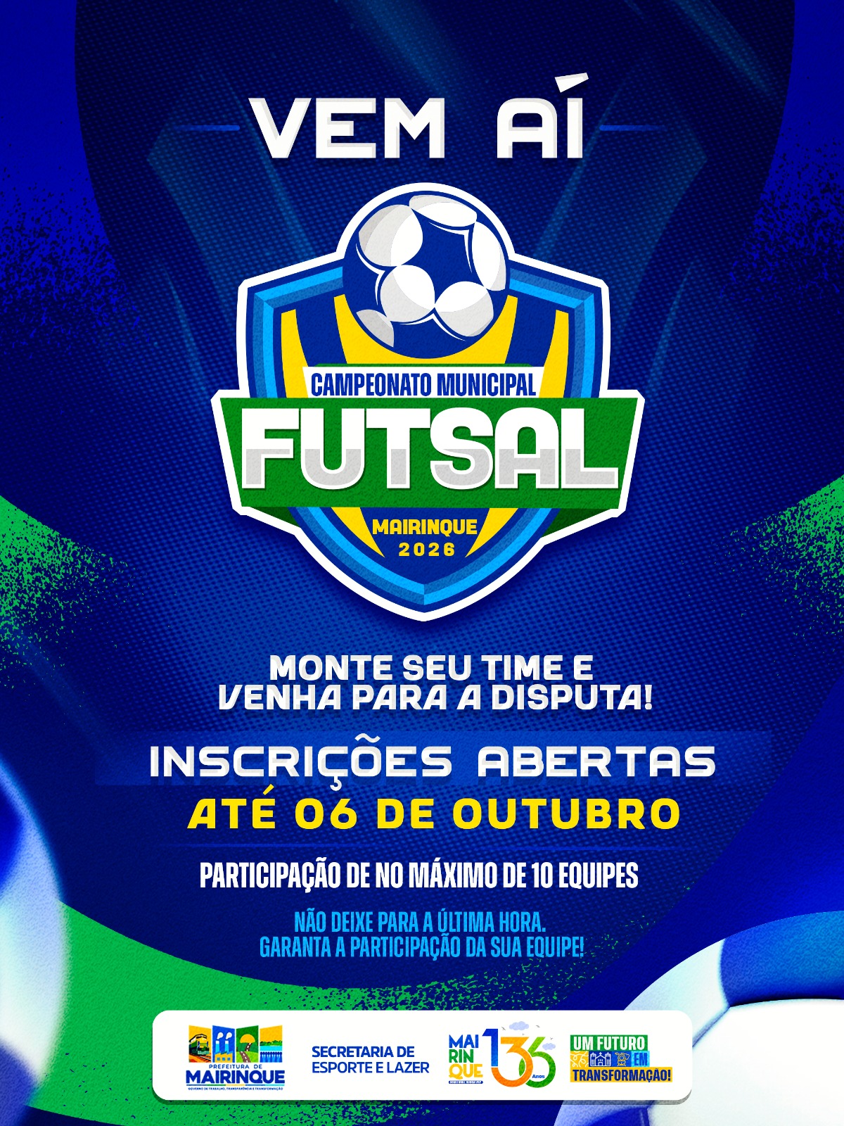 Mairinque abre inscrições para o Campeonato Municipal de Futsal 2026