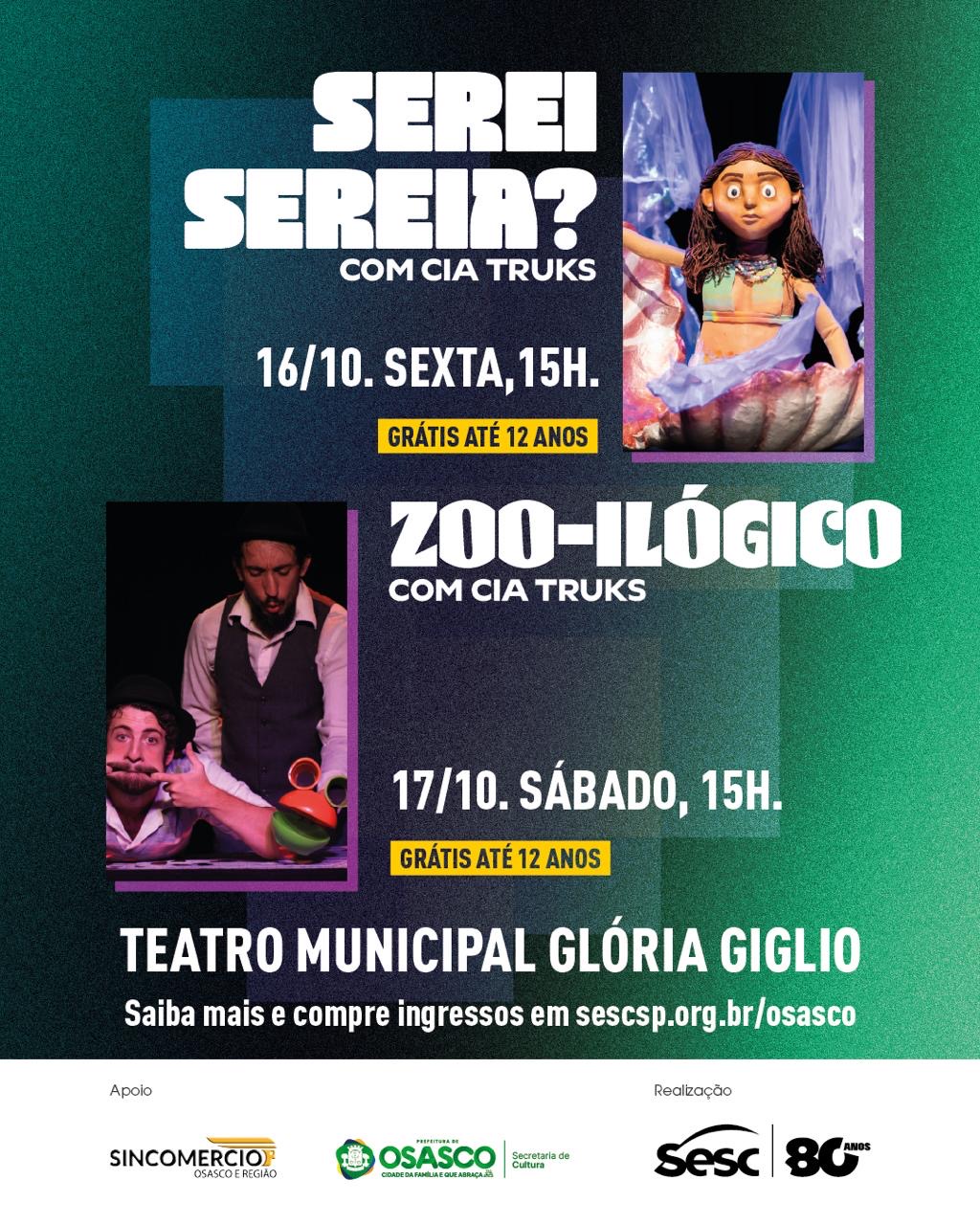 ia?” e “Zoo-ilógico” apresentam histórias que unem fantasia, criatividade e teatro de animação no Teatro Municipal Glória Giglio.